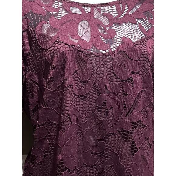 INC Women's Lace Top Sheer Bell Sleeve Purple Burgundy Size M Boho Romantic - Picture 4 of 10